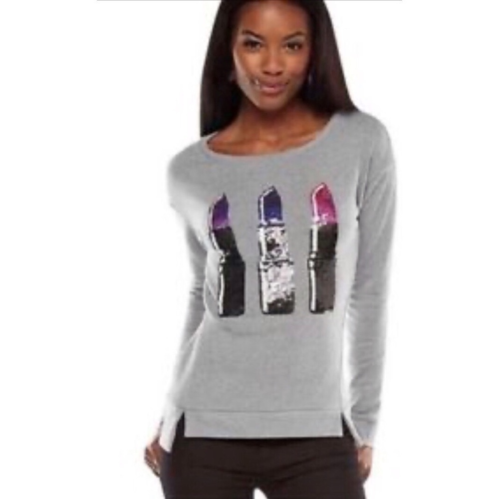 Juicy Couture Sequin Lipstick Pullover Lightweight Sweatshirt